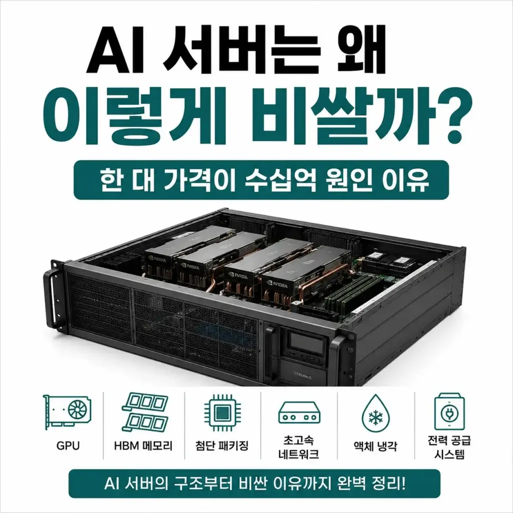 AI 서버 가격이 비싼 이유와 핵심 구성 요소를 설명한 이미지