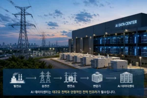 AI 데이터센터에 전력을 공급하는 송전선 변전소 변압기 인프라 구조