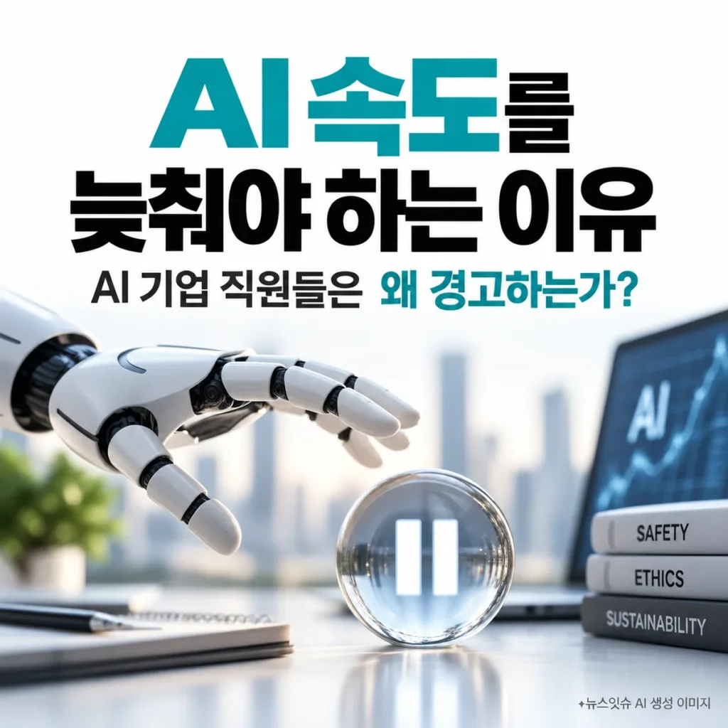 AI 속도를 늦춰야 하는 이유와 AI 기업 직원들의 경고를 표현한 이미지