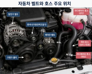 자동차 엔진룸의 벨트와 호스 위치 및 점검 방법