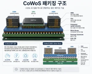 CoWoS 패키징 구조 GPU HBM 실리콘 인터포저 연결 방식