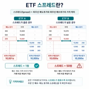 ETF 거래량과 스프레드 매수호가 매도호가 비교
