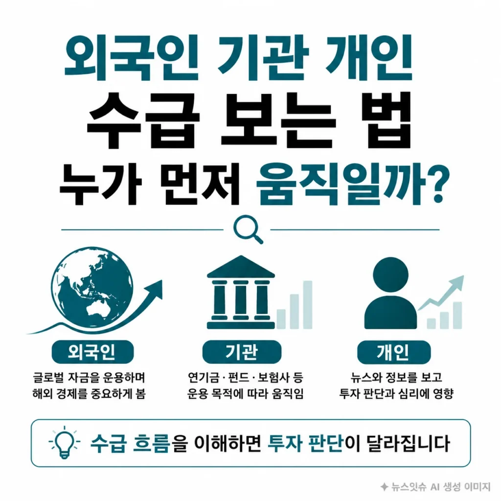 외국인 기관 개인 수급 보는 법과 누가 먼저 움직이는지 설명한 이미지
