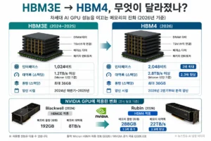 HBM3E와 HBM4의 인터페이스와 메모리 대역폭 차이 비교
