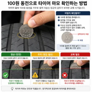 100원 동전으로 타이어 마모 상태를 확인하는 방법