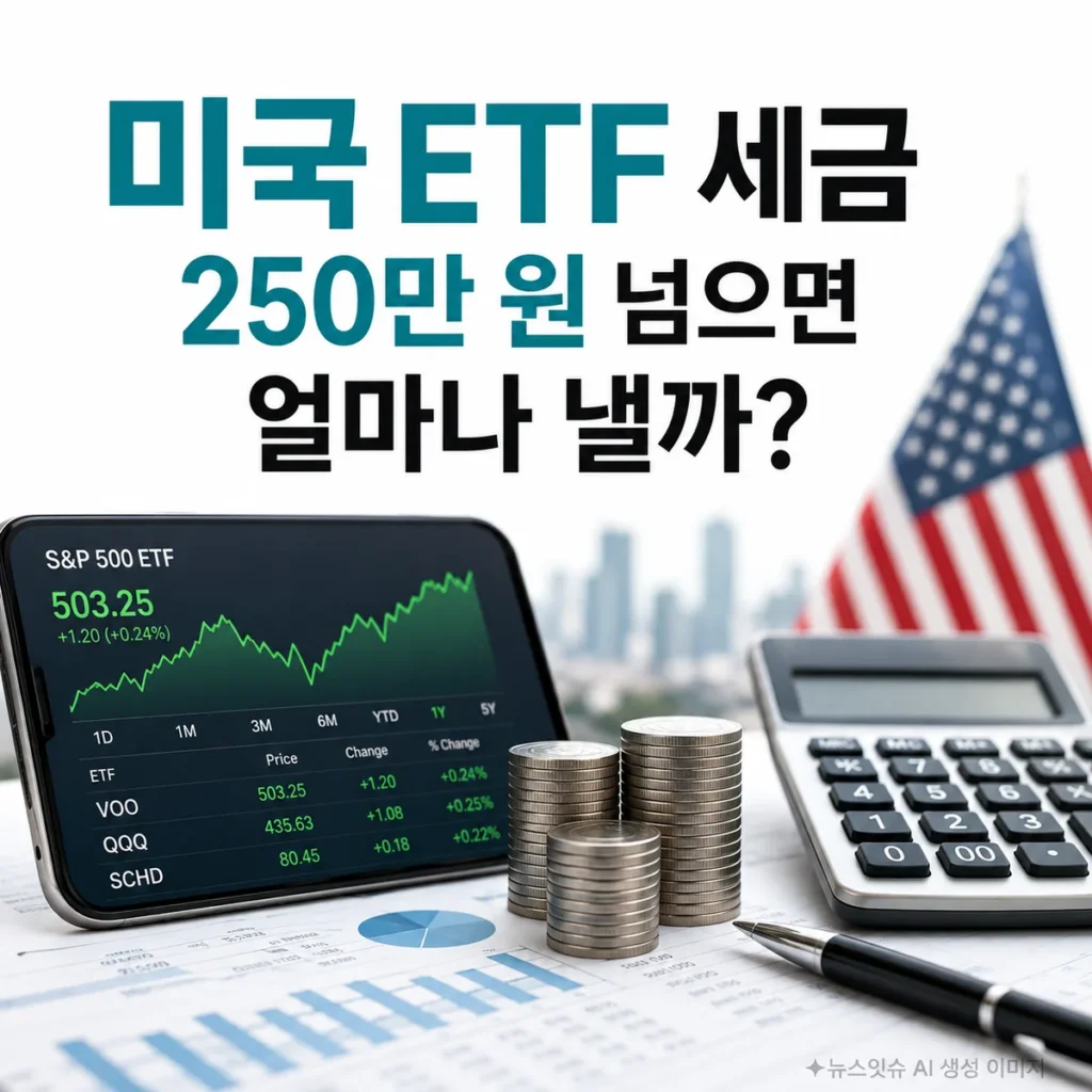 미국 ETF 세금 250만 원 기본공제와 예상 세금을 설명하는 이미지