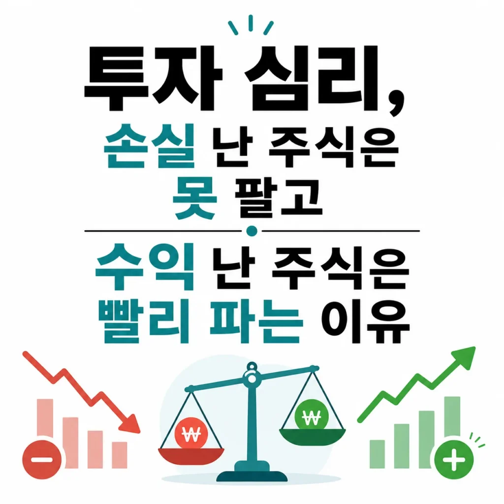 투자 심리를 설명하는 대표 이미지. 손실 난 주식은 오래 보유하고 수익 난 주식은 빨리 매도하는 처분효과와 손실회피를 그래프로 표현한 일러스트.