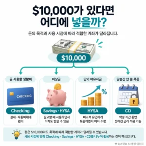 $10,000가 있다면 Checking Savings HYSA CD 중 어디에 넣을까