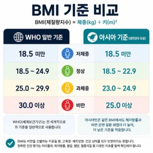 WHO와 아시아 BMI 기준 비교표