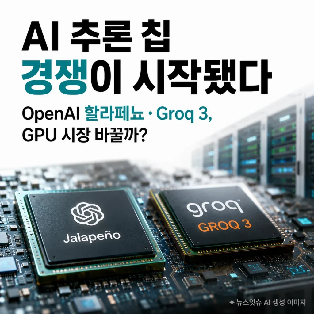AI 추론 칩 경쟁과 OpenAI 할라페뇨·Groq 3가 GPU 시장에 미칠 변화를 표현한 이미지