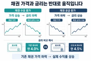 채권 수요와 공급에 따른 채권 가격과 금리의 반대 관계