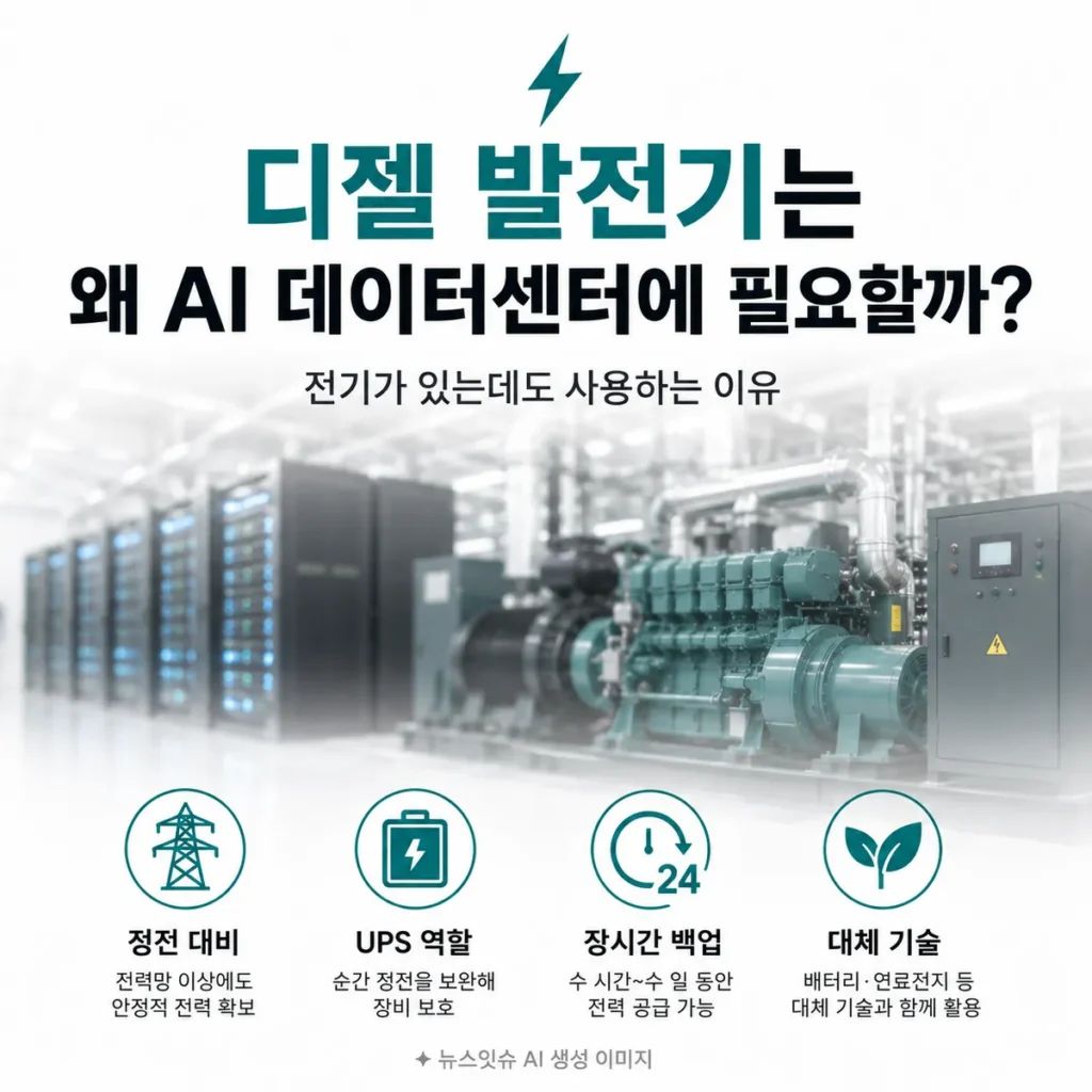 AI 데이터센터 비상 전원으로 사용되는 디젤 발전기와 UPS