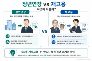 정년연장과 재고용 차이 및 65세 계속고용 근로조건