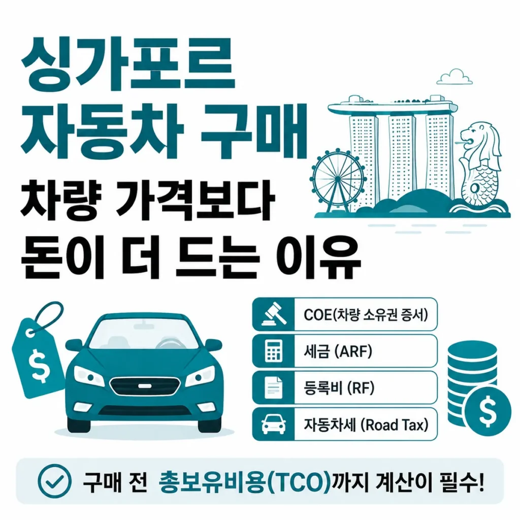 싱가포르 자동차 구매 비용과 COE 제도를 설명하는 인포그래픽