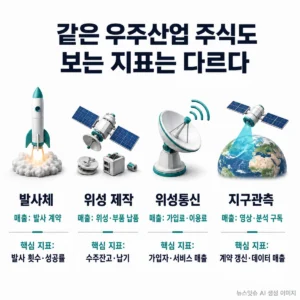 발사체 위성 제작 위성통신 지구관측 기업의 매출원과 투자 확인지표 비교