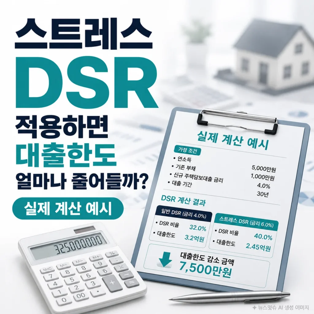 스트레스 DSR 적용 시 대출한도 감소 실제 계산 예시