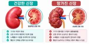 건강한 신장과 망가진 신장 비교 이미지