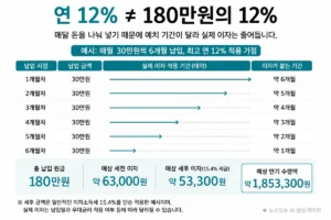 연 12% 적금 매월 30만원 납입 시 실제 이자 계산