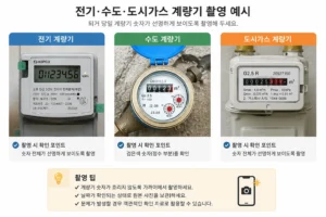 퇴거 전 전기 수도 도시가스 계량기 촬영 예시