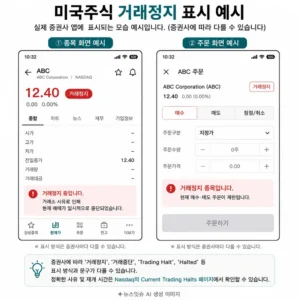 미국주식 거래정지 증권사 앱 표시 예시