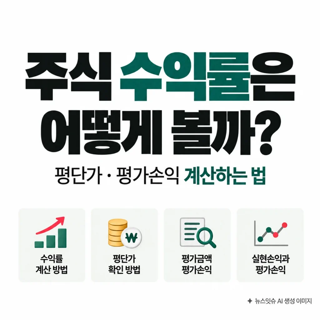 주식 수익률 계산 방법과 평단가, 평가금액, 평가손익을 설명하는 뉴스잇슈 대표이미지