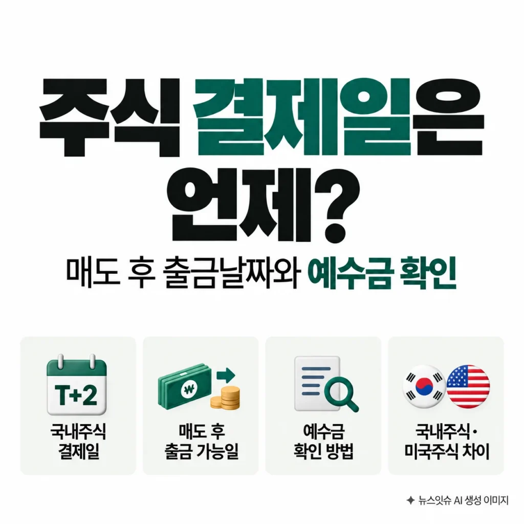 국내주식 T+2 결제일과 매도 후 출금 가능일, 예수금 확인 방법 및 미국주식 결제일 비교