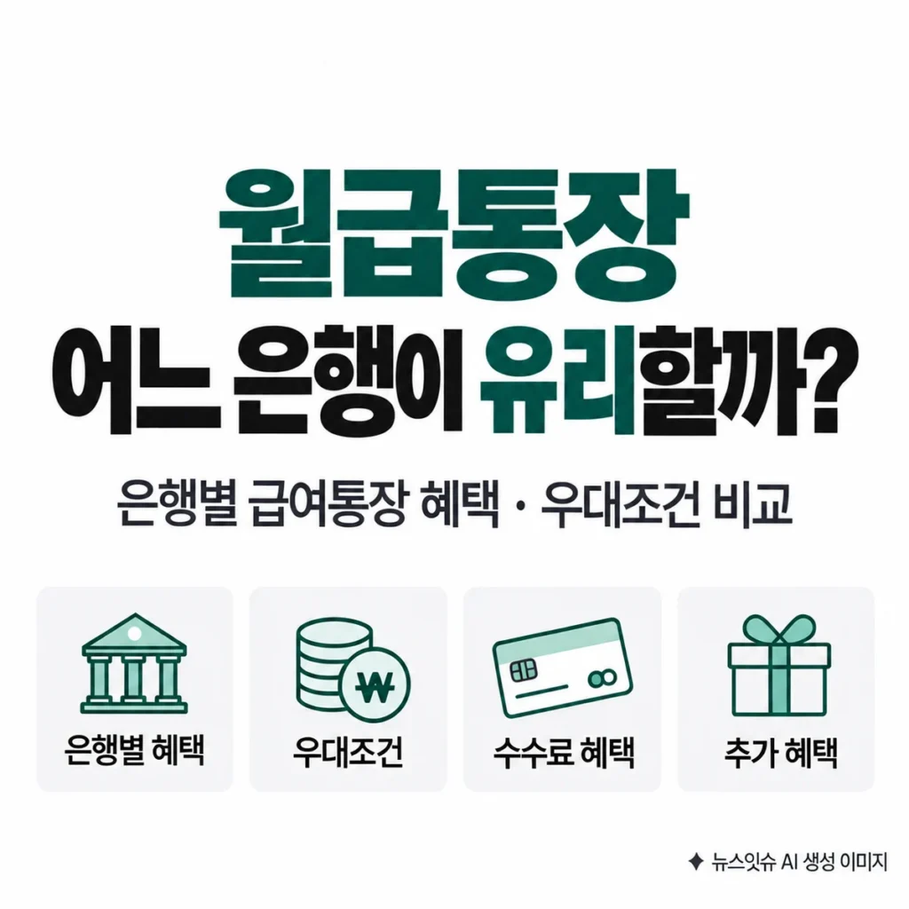 월급통장 은행별 급여이체 우대조건과 수수료 및 추가 혜택 비교